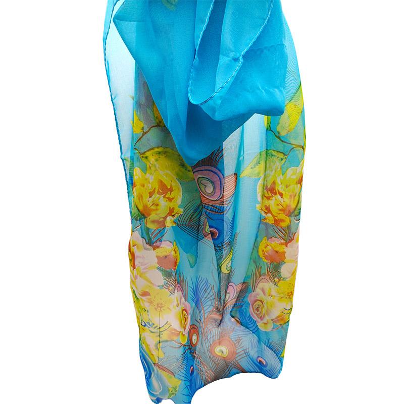 Châle en Mousseline de Soie Mode Femme Protection Solaire Écharpe en Soie Accessoires Longue Cape Été Serviette de Plage Imprimé Floral Enveloppement Sarong 160x50cm