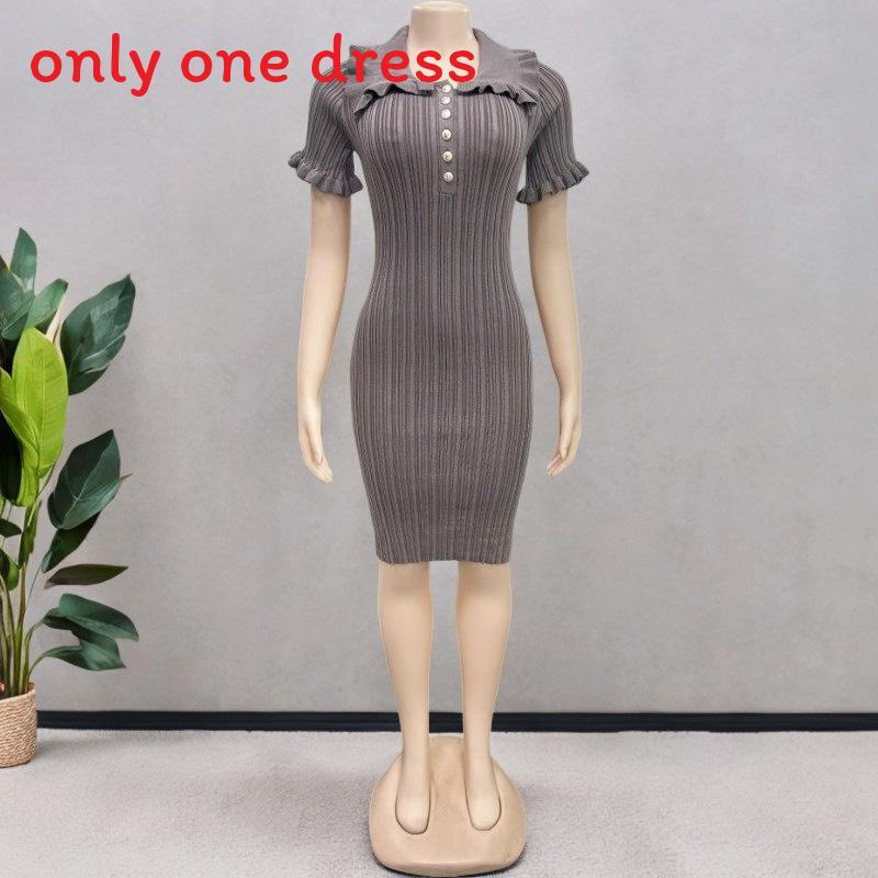 Vintage French Style Knit Dress With Puff Sleeves For Summer Casual Wear
