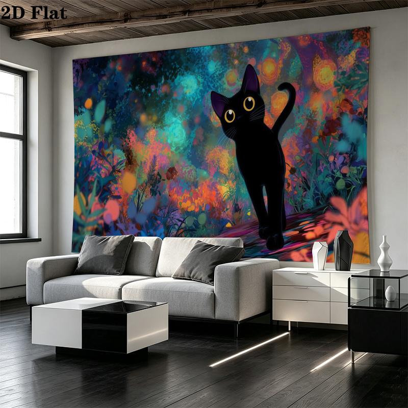 Black Cat Wall Tapestry Aesthetic Wall Hanging Printed Fabric Blanket Decorative Tapestries for Bedroom Living Room Home Decor