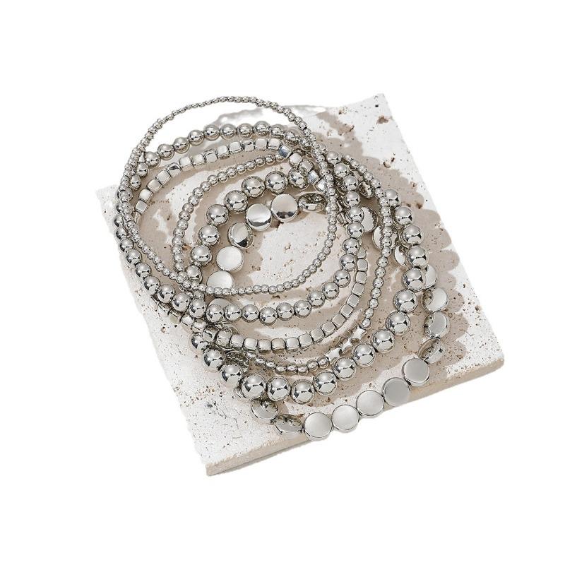 Alloy beaded bracelet jewelry women's niche light luxury high-end handmade geometric stacked anklet