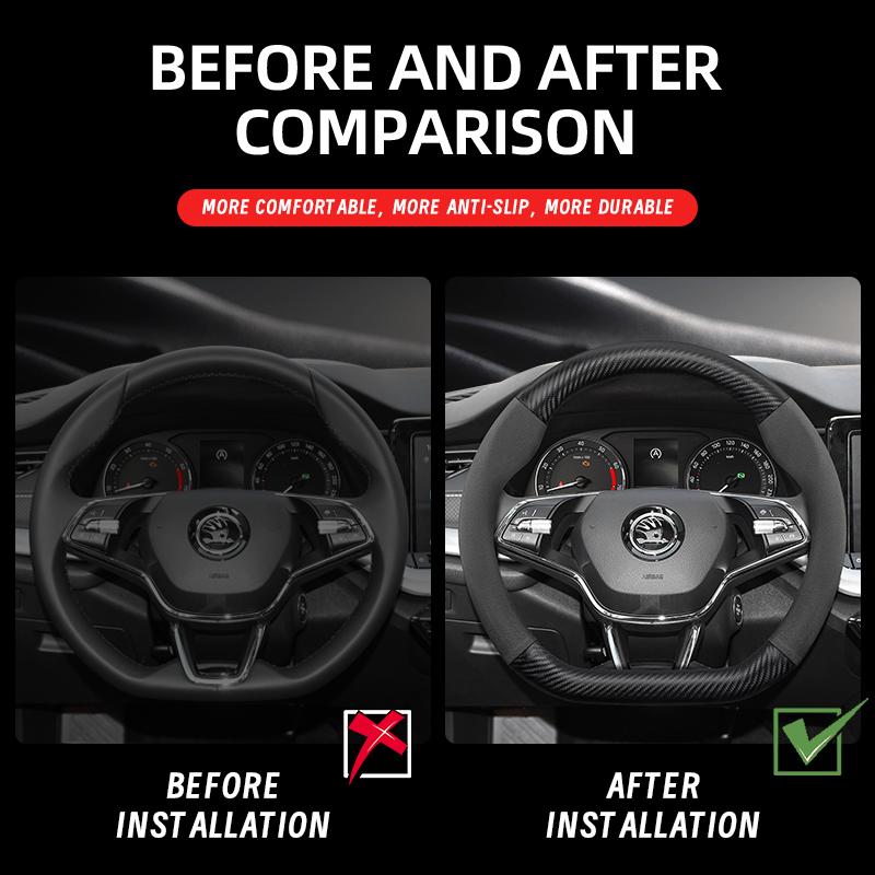 Suitable for Skoda Suede Matte Carbon Fiber Texture Steering Wheel Cover Suitable for Octavia 2 3 A7 1 Superb Roomster A5 