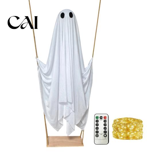 Decorazioni di Halloween per Esterni Altalena Sospesa Decorazione Fantasma, Luci Accese Grandi Oggetti di Scena Spettrali su A per Giardino Esterno Cortile Portico Decorazione Albero Montaggio Facile