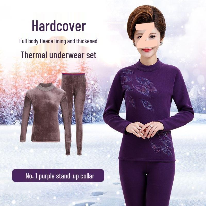 

Women s Fleece-Lined Winter Thermal Set: Warm Base Layer for Mature Women - Cozy Autumn Top & Thick Pants L 80-100 jin