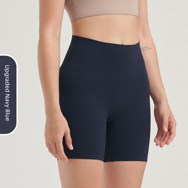 

Spring and Summer No T Line Fitness Shorts Female High Waist Nude Feel Hip Lifting Running Sports Breathable Quick-Drying Fashion Tape Yoga Pants Upgraded Navy Blue M