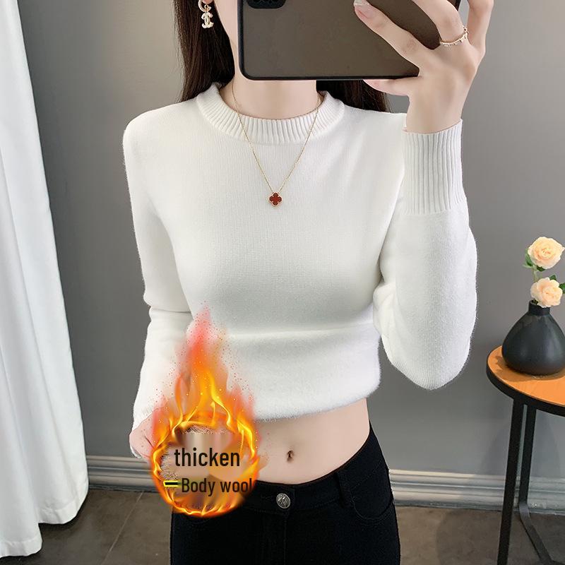 Women's Plus Velvet Warm Knit Sweater, High Collar, Long Sleeve, Thick Inner Layer - 2025 Autumn/Winter Collection