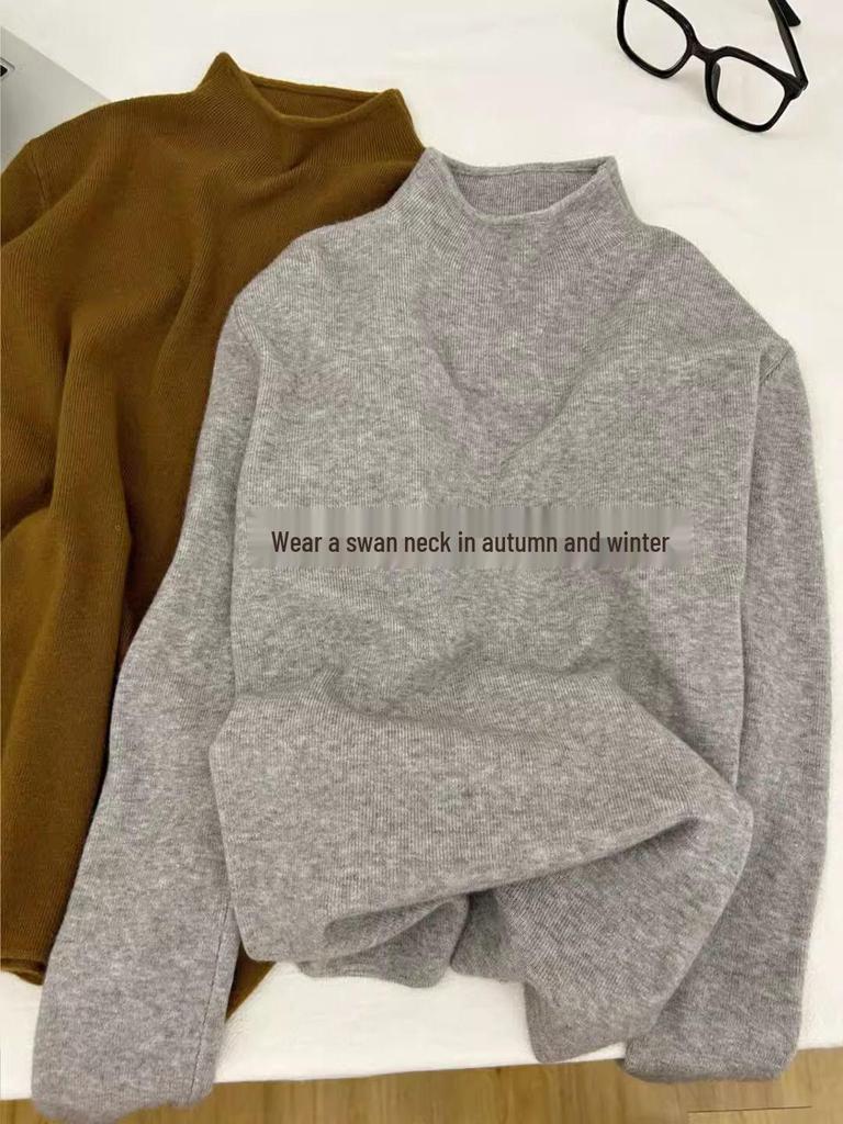 Women's High-End Slim Fit Knit Sweater with Half-High Neck and Long Sleeves for Fall and Winter