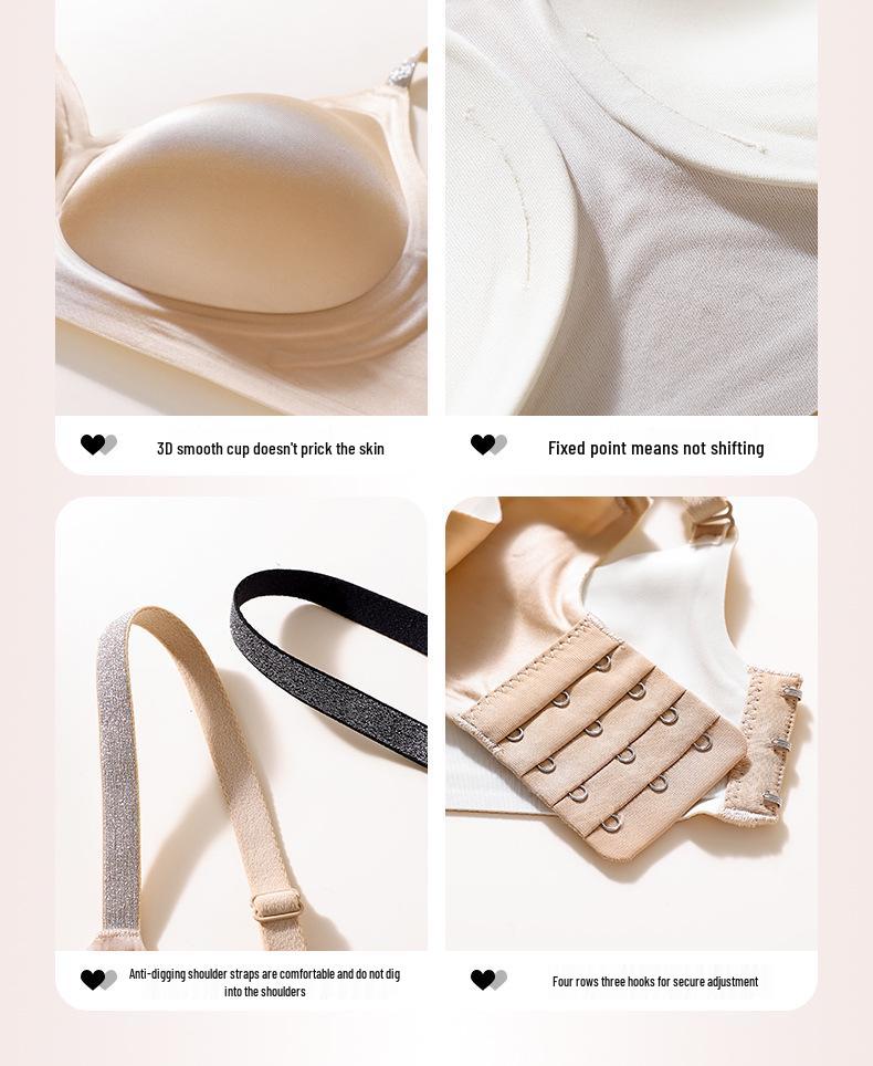 Satin Jelly Soft Support Wire-Free Push-Up Bra with Fixed Cups and Smooth Beautiful Back