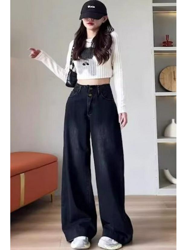 

Женские черно-серые джинсы широкого кроя: Мода 2025 года, облегающие, свободные модели на весну, лето и осень 3XL