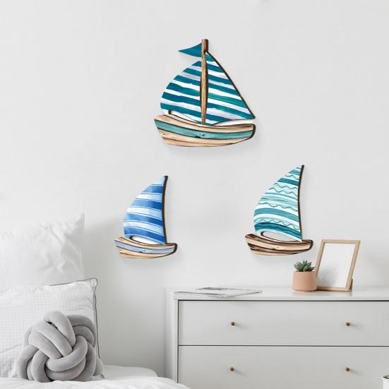 3 stk Træ Sejlbåd Vægdekoration Nautisk Hængende Sejlbåd Vægkunst Kysttema Vintage Vægskulptur til Hjem Stue Soveværelse Dekoration