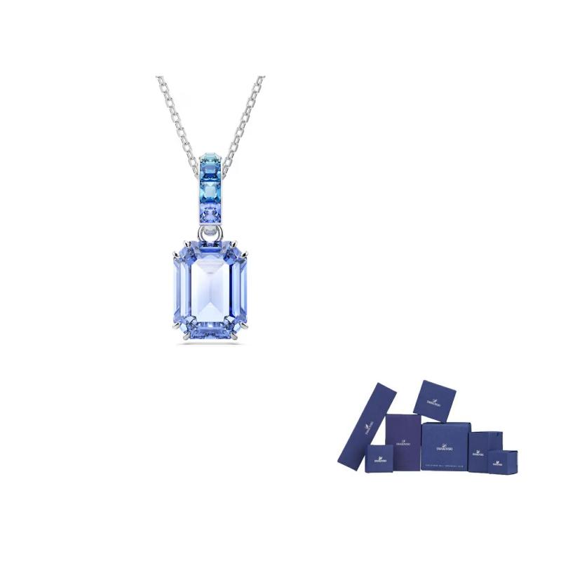 Swarovski Millenia Anhänger Achteckiger Schliff Rhodiniert Kristall Halskette Damen Halskette Blau 5696518 Box (Random Color) white
