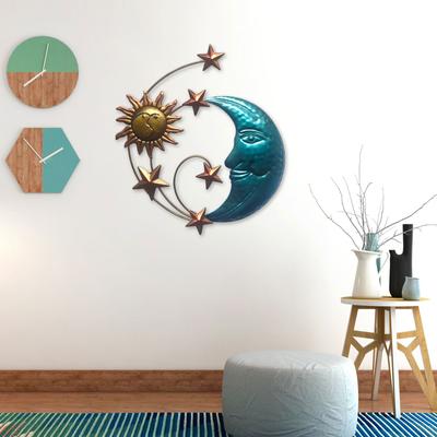 Art Mural Métallique Visage Solaire Décoration Sculpture Suspendue Murale Visage Soleil Lune Étoile Décor Mural Intérieur Extérieur pour Jardin Porche Clôture Balcon