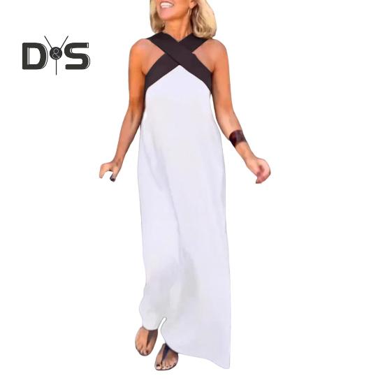 Dámské šaty s kříženým halterovým výstřihem bez rukávů Letní sexy šaty maxi A-linie s holými zády Odhalená ramena Boho dlouhé šaty