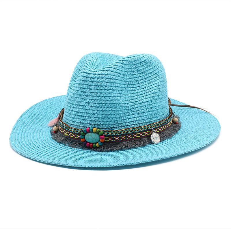 Western Cowboy Ethnic Style Straw Hat Men'S And Women'S Outdoor Seaside Beach Hat Sunscreen Sun Hat