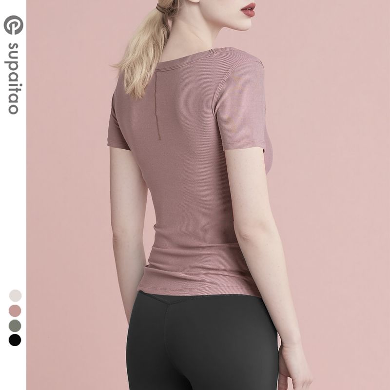 

Clearance Non-Exchangeable Non-Returnable] off-Neck Short Sleeve Yoga Suit Tops Thread Modal Sports T-Shirt Nude Feel Workout Clothes Twilight Rose M