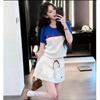 Miu Style High-Quality Embroidered Color-Block Knit Short-Sleeve Top for Summer 2026 - Simple, Casual, and Versatile for Trendy Girls