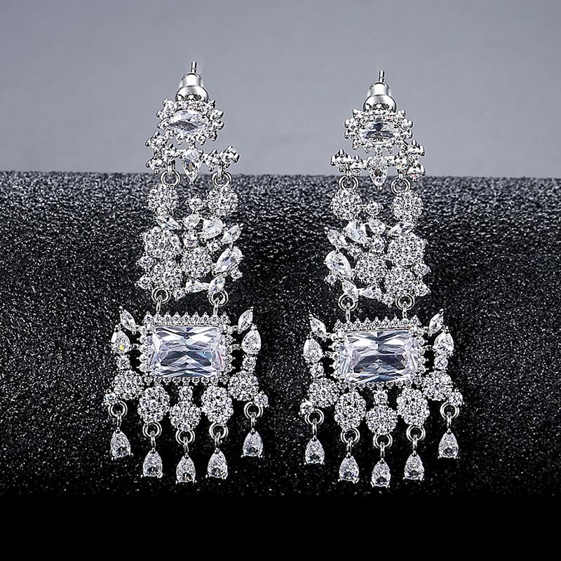 LUOTEEMI Best Selling Traditional Lady Clear CZ Diamond Luxury Emerald Cut Earrings Women Crystals Zircon Stone Earrings Jewelry