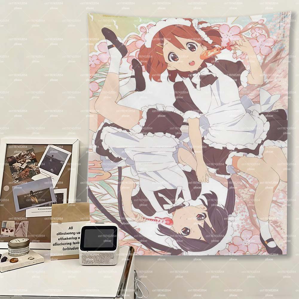 KOn Maid Anime Tapestry Yui Hirasawa Azusa Nakano Wall Hanging Cherry Blossom Kawaii Decor for Bedroom Dorm Photo Backdro