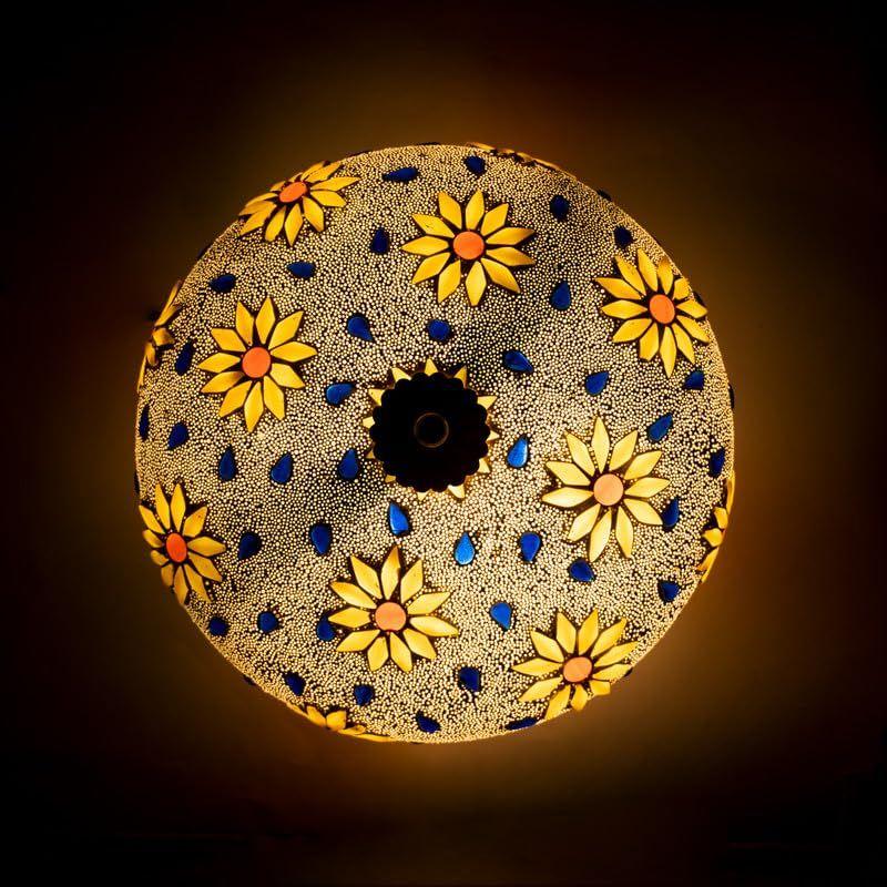 Mosaic Crafted Flowers Multi Colour Glass Ceiling Light for Home Decor