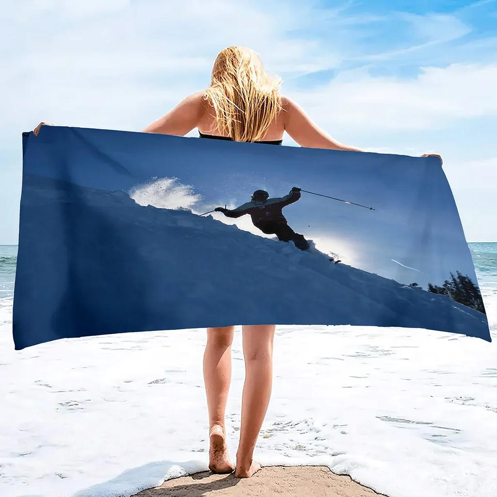 Beach Towel, Ski Print Beach Towel Oversized,Sand Free Microfiber Beach Towel Lightweight,Super Absorbent Pool Towels for Adults