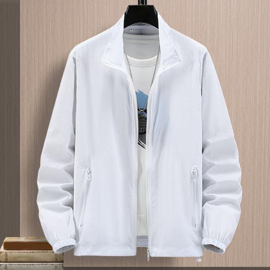 Men Outdoor Jacket Long Sleeves Sun Protection Breathable Solid Color Zipper Closure Anti-UV Ultra-thin Plus Size Cycling Sports Sun Protection Coat