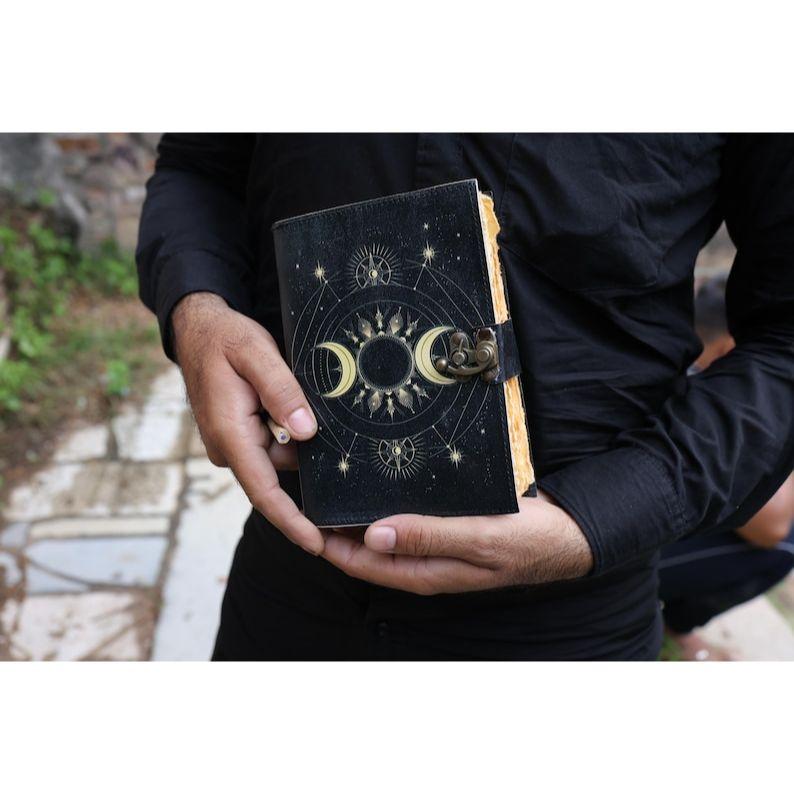 Sun Moon leather journal for Men Women 200 Pages of Antique Handmade Deckle Edge Vintage Paper traveling sketchbook