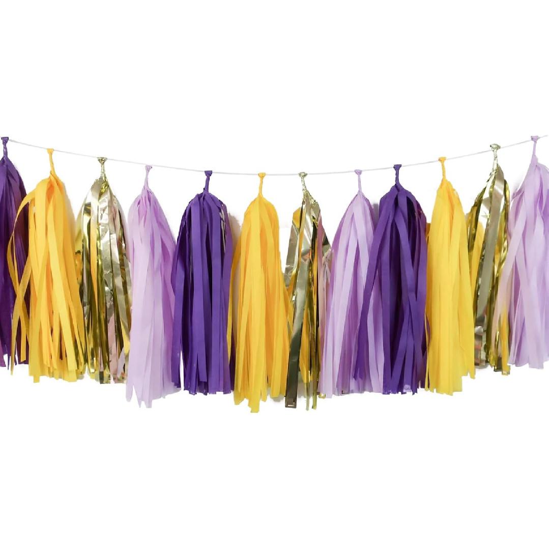 Purple Gold Yellow Tangled Party-Decoration - 20-Pack Rapunzel Tangled Banner Tassel Garland Streamers Princess Baby Shower Birthday Classroom