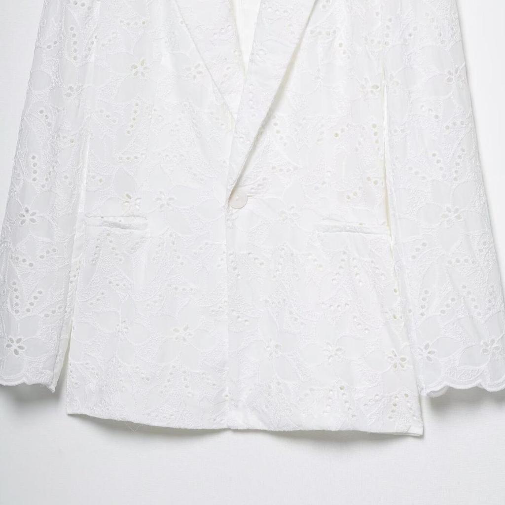 TAOP&ZA Women's Summer Hollow Embroidery Suit: Elegant Fashion Jacket & Casual Shorts