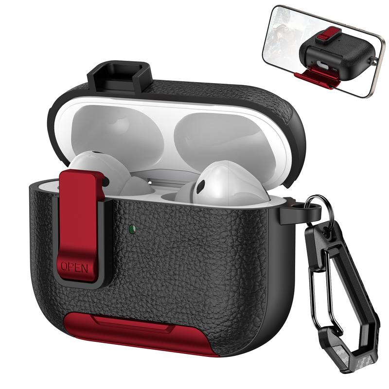 For AirPods 4 Case Leather Texture Matte Earphone Case with Phone Stand Bluetooth Headset Cover For AirPods Pro 3 2 1 Shockproof Earphone Charging Box