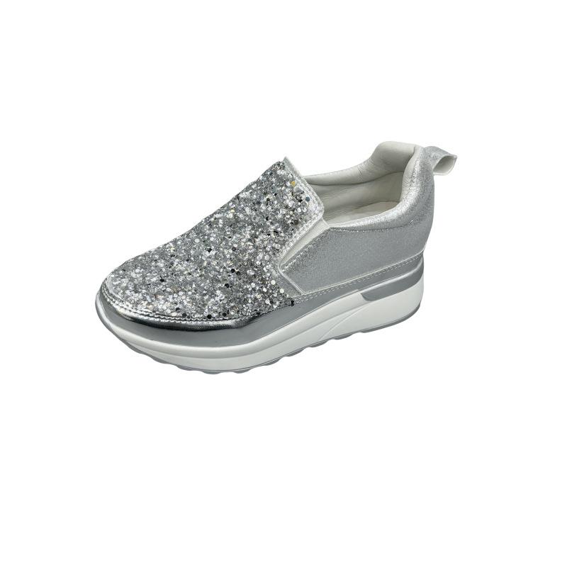 

2025 большой размер обувь на одном педале модные туфли на платформе с горкой со стразами повседневные одинарные туфли с внутренней танкеткой 35-43 43 серебряный