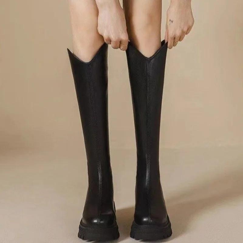 Women's Shoes 2024 High Quality Zipper Women's Boots Winter Round Toe Plush Fleece for Warmth Solid High Tube Fashion Boots