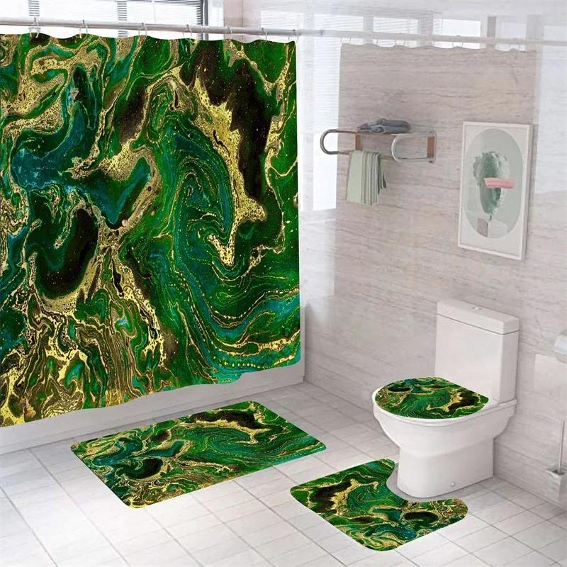 Luxury 3D Marble Shower Curtain Set Polyester Fabric Waterproof Batthroom Curtains Modern Style Printing Bath Toilet Cover Mat