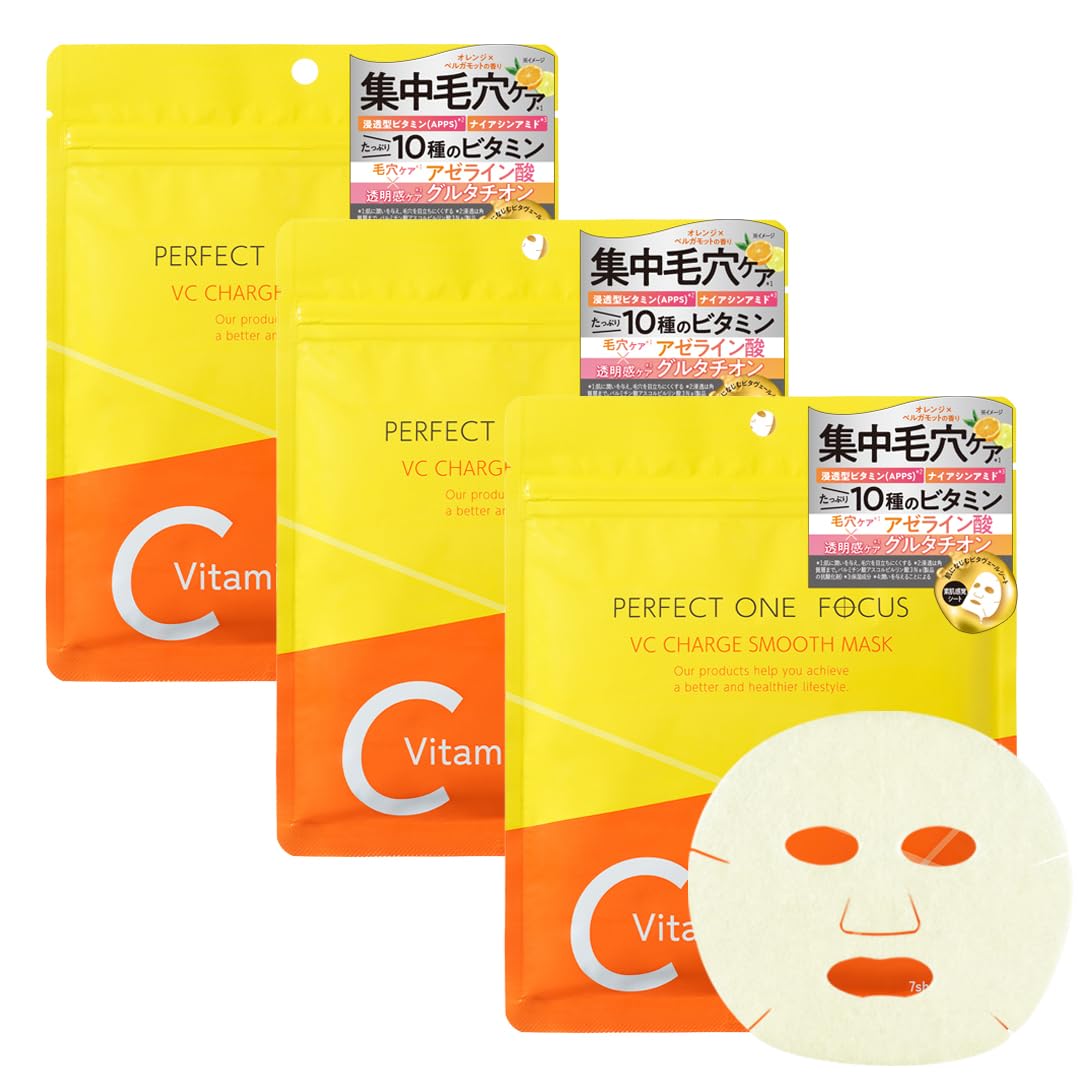 

Perfect One Focus VC Charge Smooth Mask 7 штук Витамин C Ниацинамид Глутатион Уход за порами Сухость Полная жидкости Тающая листовая маска со свежим