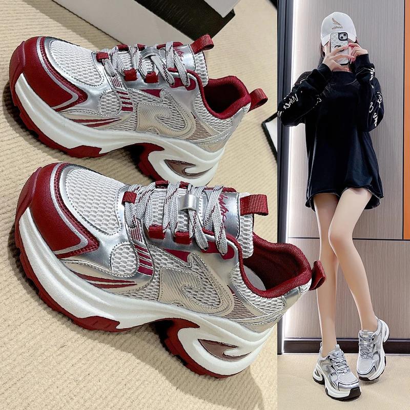 Fashion 2025Women Luxury Chunky Mesh Breathable Increased Internal Trainers Sports Running Casual Platform Vulcanize Shoes