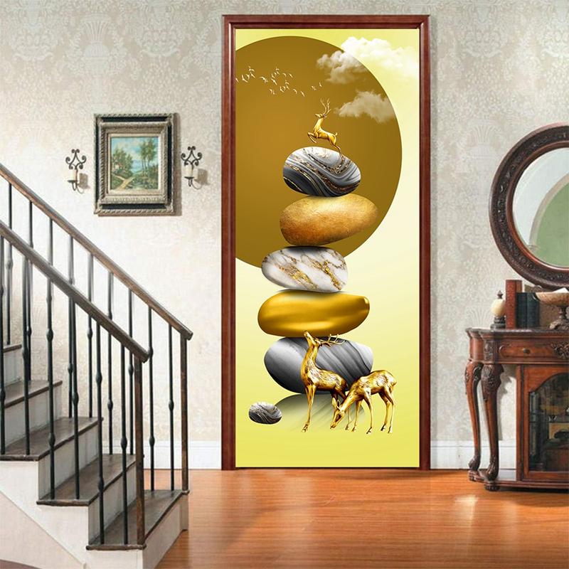 3D Landscape Door Fridge Decoration Stickers Animal Simple Abstract Lines Flowers Wallpaper For Living Room Home Decor Bedroom Art Decals