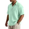 Men’s Loose Fit Casual Cotton Crinkle Texture Shirt Short Sleeve Button Down Collared Top for Everyday Wear