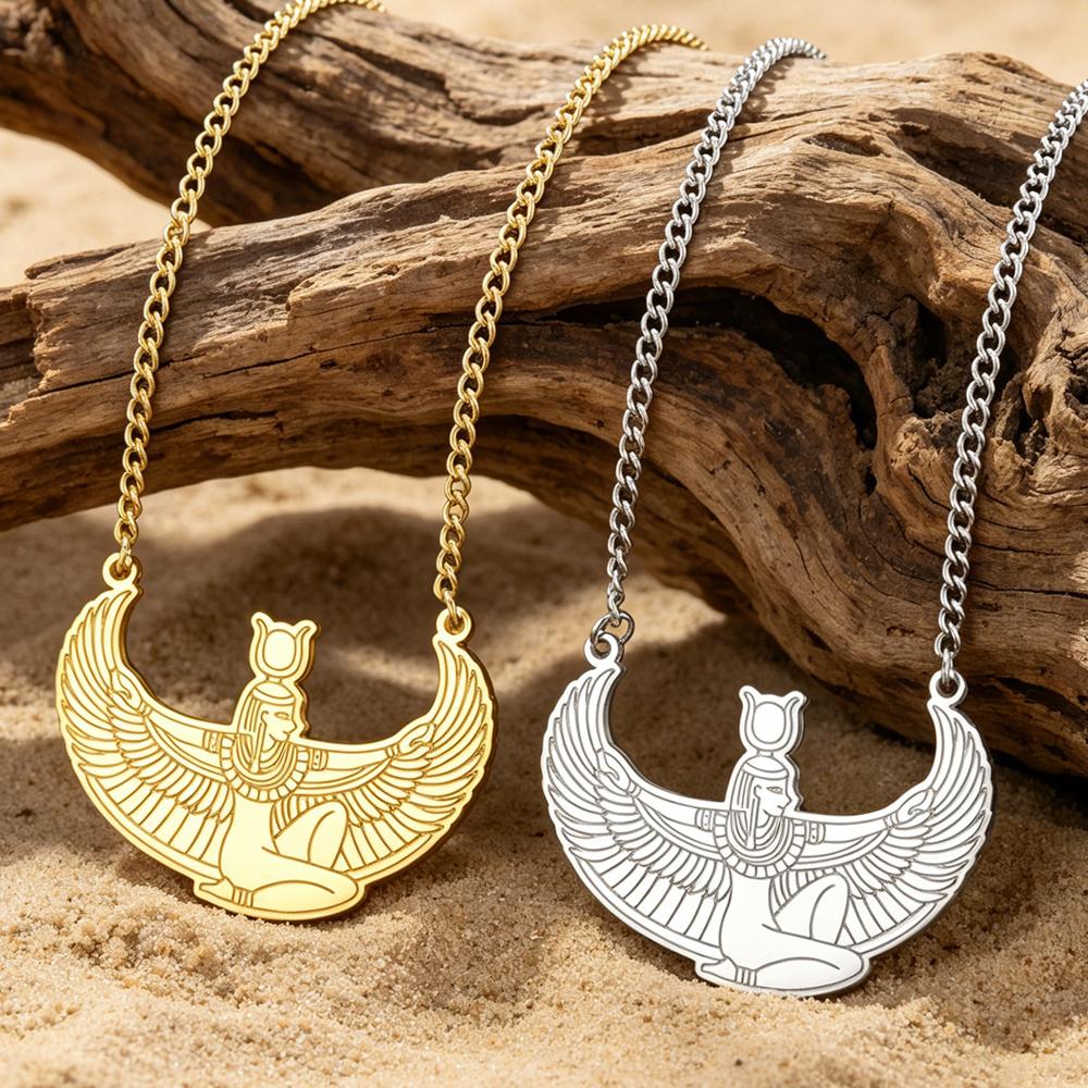 Egyptská Okřídlená Bohyně Hathor Přívěsek Náhrdelník Starověká Mytologie Ochranný Amulet Nerezová Ocel Dámské Šperky