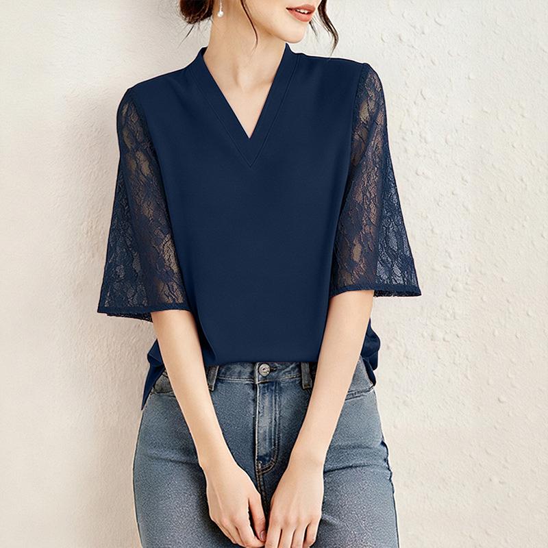 ZANZEA Women Casual V-Neck Lace Splice 3/4 Sleeve Blouse
