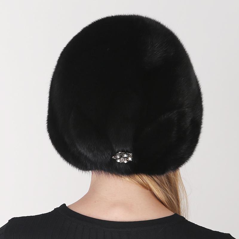 Women Cap Winter Mink Fur Berets Hat Black