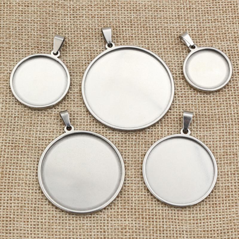 5pcs Never Fade Stainless Steel 20 25 30 35 40mm Inner Size Pendant Cabochon Base Cameo Blank Setting Charm Tray for DIY Jewelry