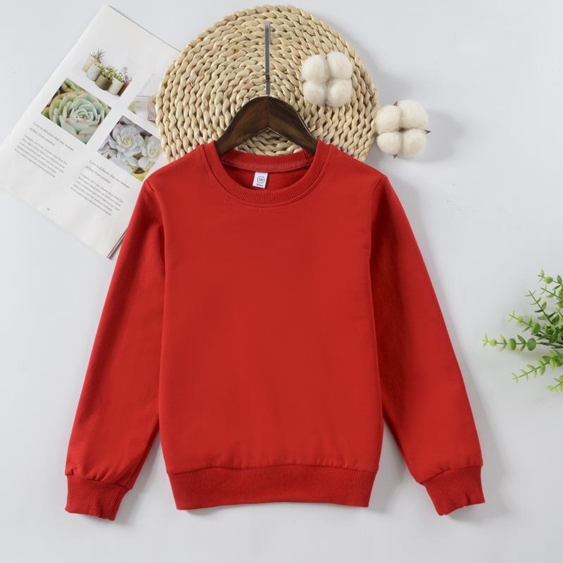 260G Kids Terry Cotton Round Neck Drop Shoulder Sweatshirt - Solid Color, Long Sleeve Pullover.
