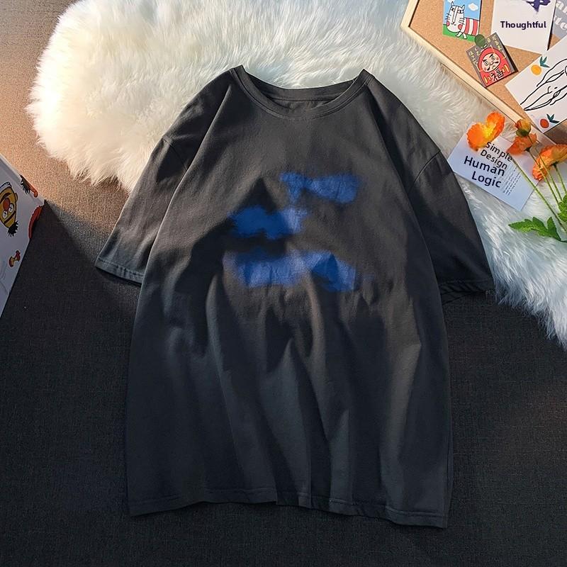 Bla American Street Sle Women's T-irt Loose Summer Top Svel Hong Kong Sle Couple's Clothing Cotton Round Ne