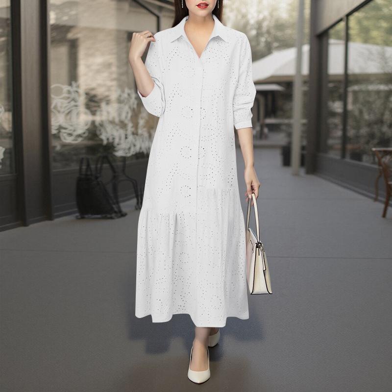 

ZANZEA Женское повседневное платье с длинным рукавом, вышивкой, крючком, пэчворком 5XL белый