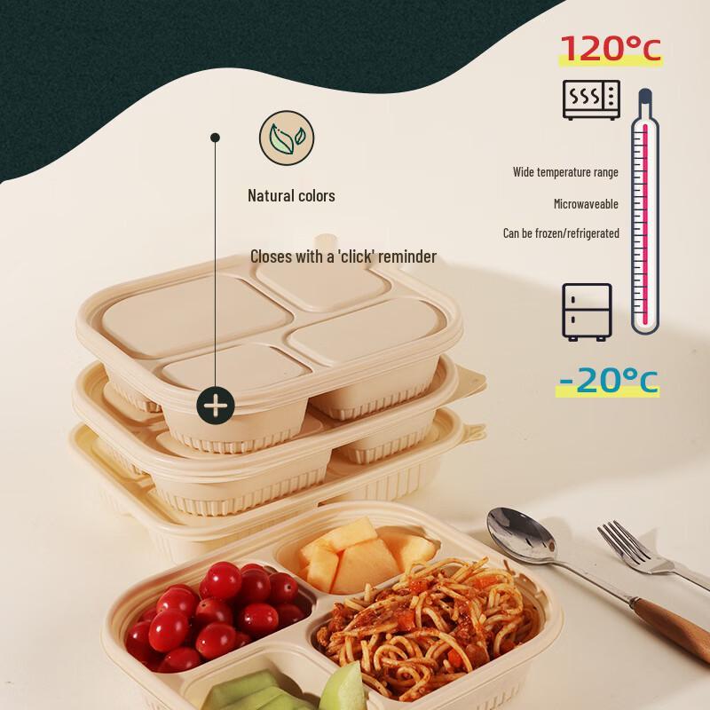 Disposable Corn Starch 6-Compartment Bento Box (50 Sets)