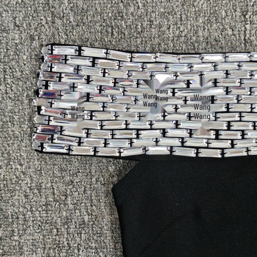 Rochie Bodycon Bandaj Europeană & Americană cu Strass-uri, pe un umăr