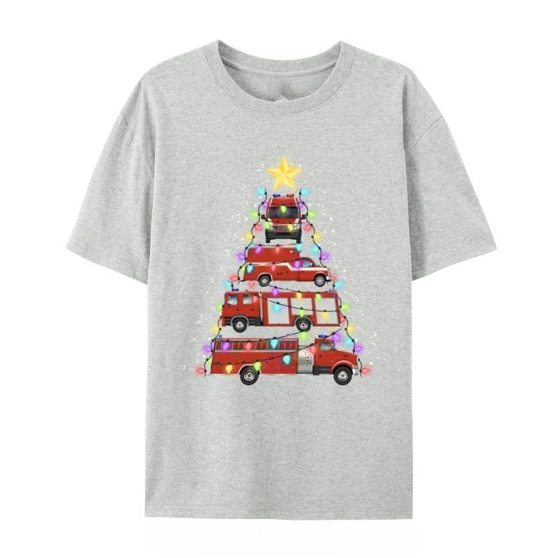 Firefighter Fire Truck Christmas Tree Santa Xmas Light TShirt Cotton Fashion Tshirt Oversized Tees  Funny Graphic T Shirt