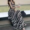 Contrasting Color Striped U-neck Dress Women's New Vacation Style Sleeveless Waist Drape Long Vest Skirt Tight