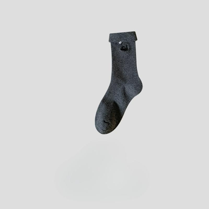 Niedliche Katze Grau Socken für Damen Herbst und Winter, Trendige Baumwollsocken, Wadenlange Socken, Lange Socken, Schulstil Frotteesocken