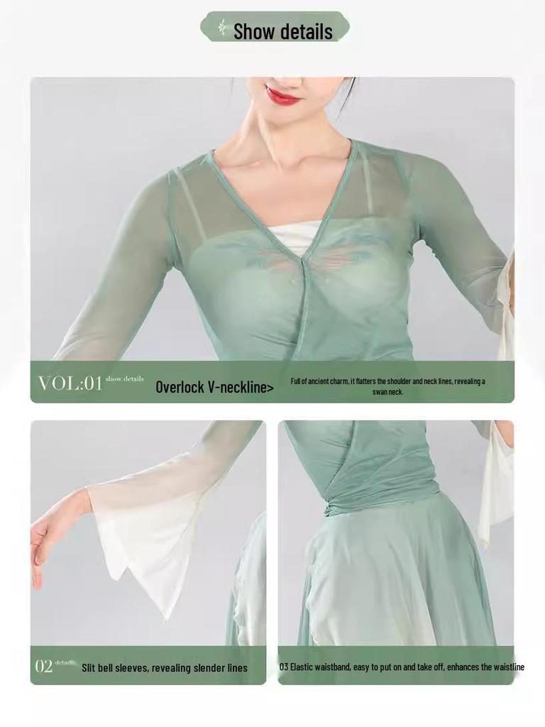 Elegante chinesische klassische Tanz-Trainings- und Aufführungskleidung aus fließendem Gaze