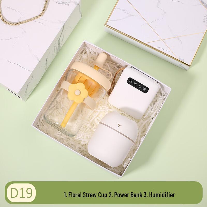Cool Gift Set with Straw Cup, Power Bank, and Humidifier D19 Straw Cup + Power Bank + Humidifier