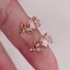 Cute Female White Enamel Gold Color Pink Flower Stud Earrings Lovely Bridal Wedding Jewelry For Women